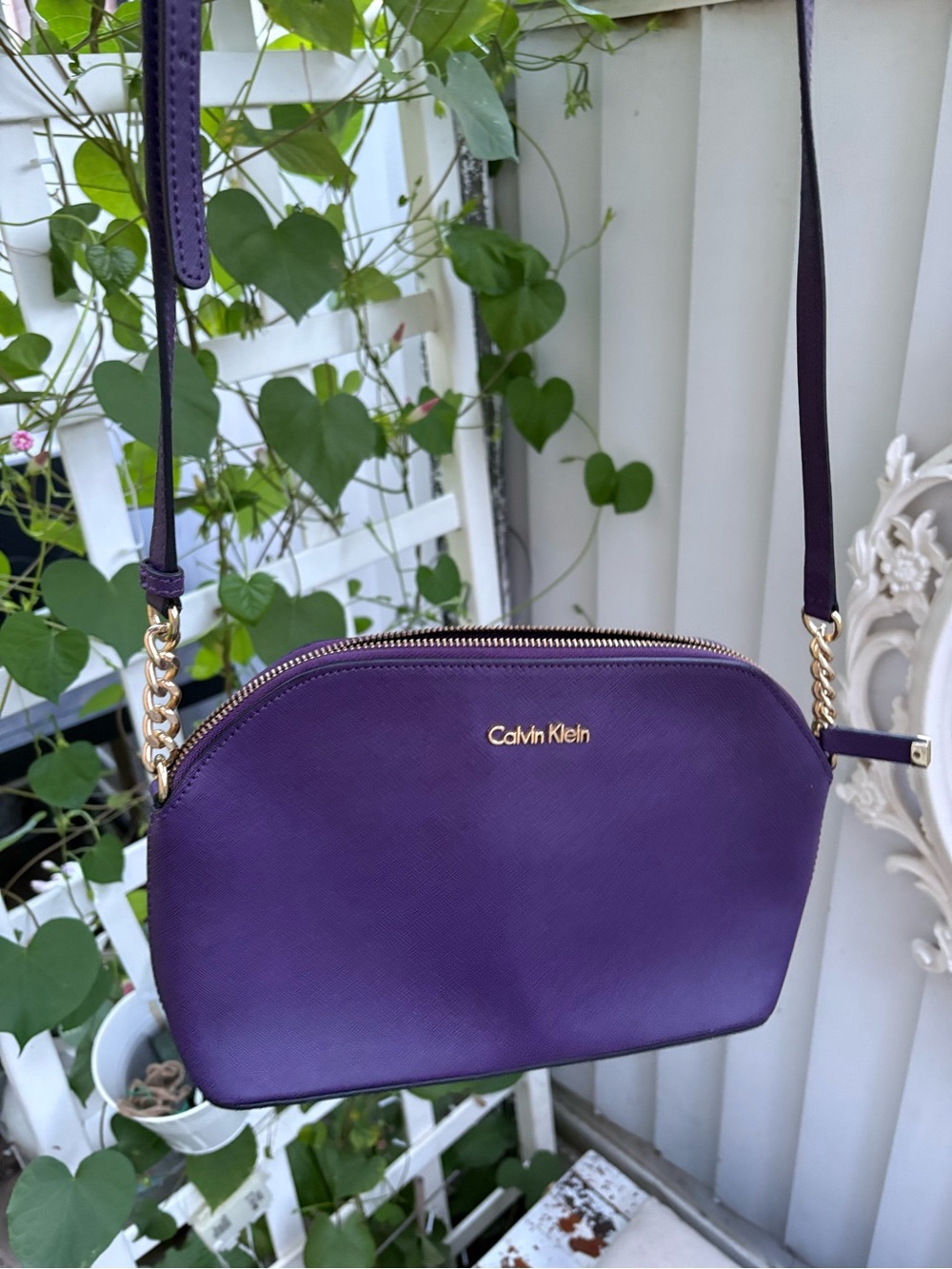 Calvin Klein Deep Purple Crossbody Bag with Gold Hardware